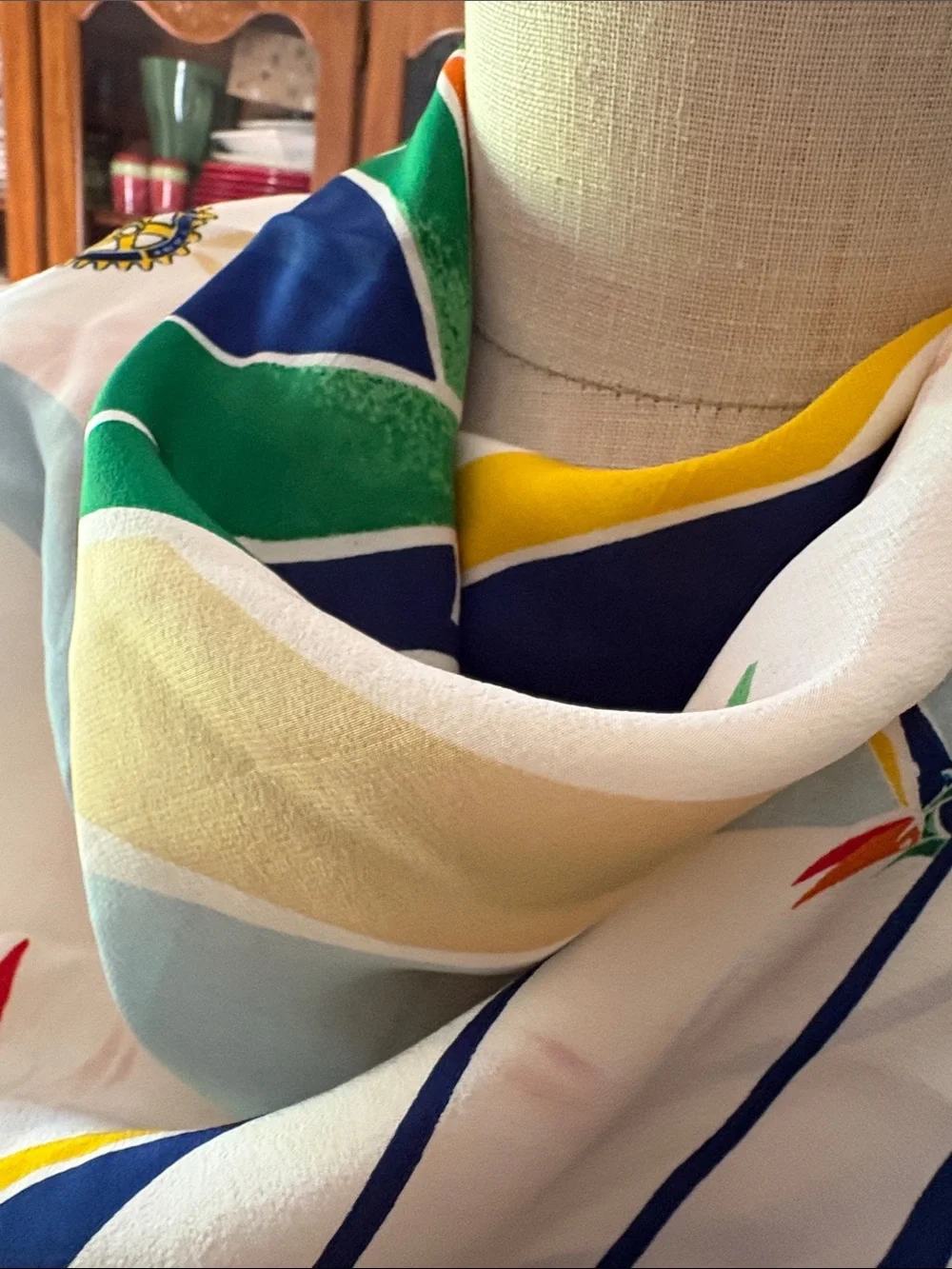 Vintage Rotary International logo multi colored silk scarf